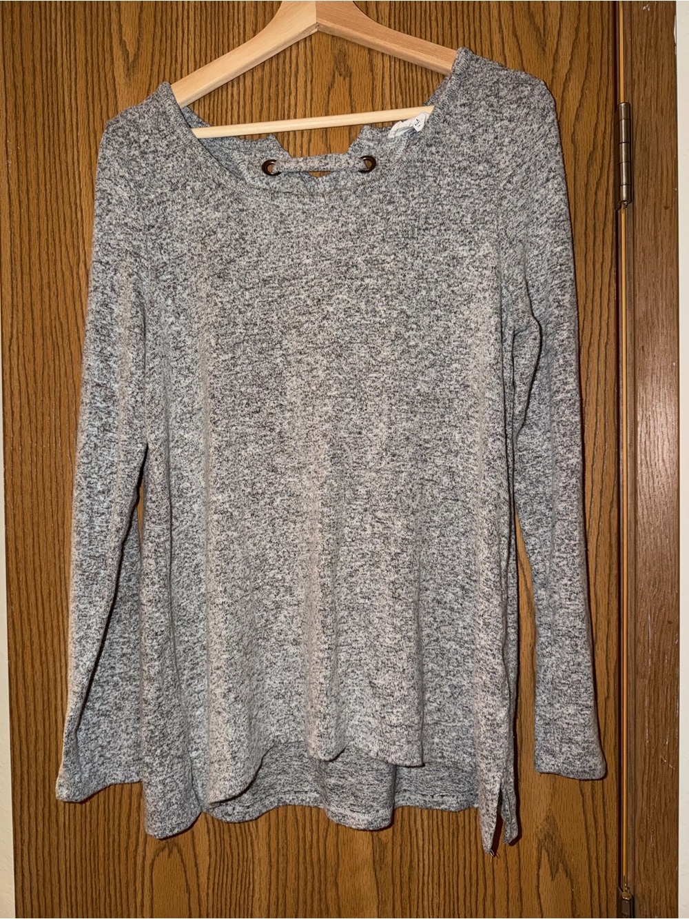 Olive & Oak Heather Grey Lace-Up Knit Pullover